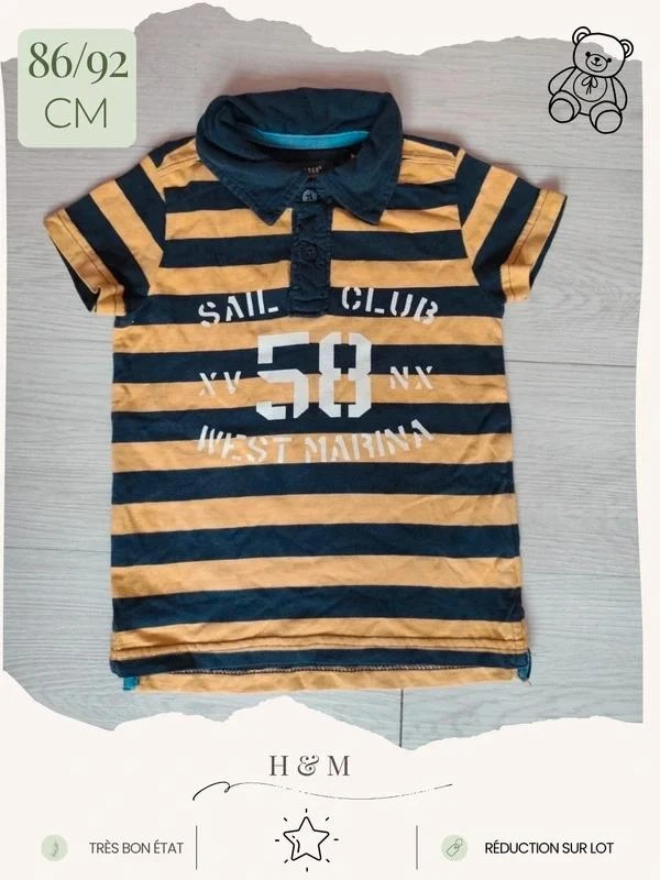 T-shirt à col rayé 🧸 Taille 86/92 cm 🧸 H&M